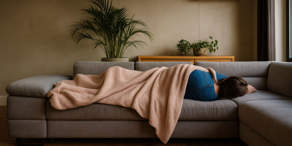 person laying on the couch, detoxing